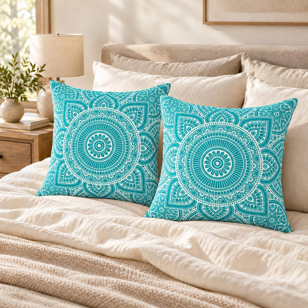 2-Pack Mandala Throw Pillow Covers (16" x 16" | Turquoise)