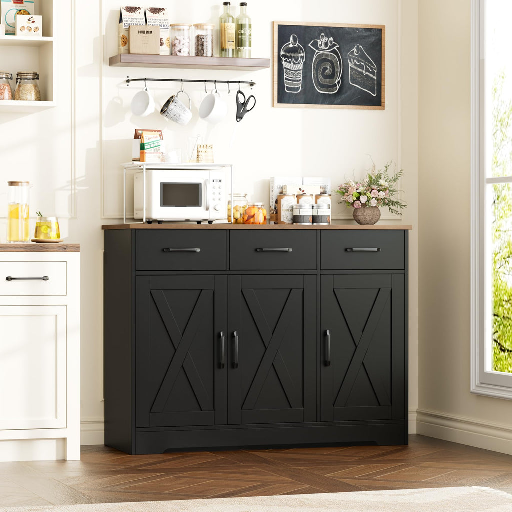 Kitchen Buffet Cabinet with Storage, Sideboard Coffee Bar, Black