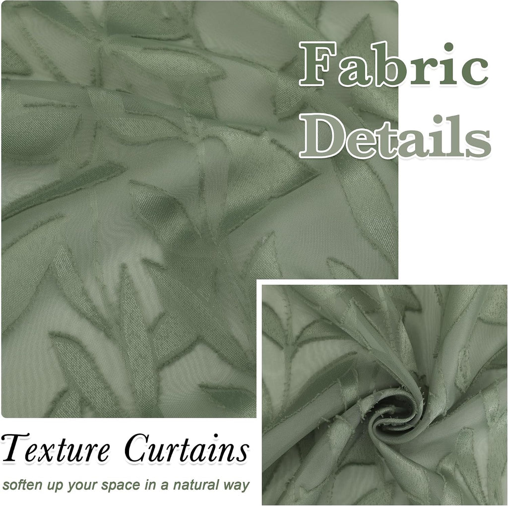Leia Sage Green Valance Sheer Cafe Curtains 24 Inch Length 2 Packs, Bathroom/Basement/Kitchen Curtain Tiers Small - Set of 2