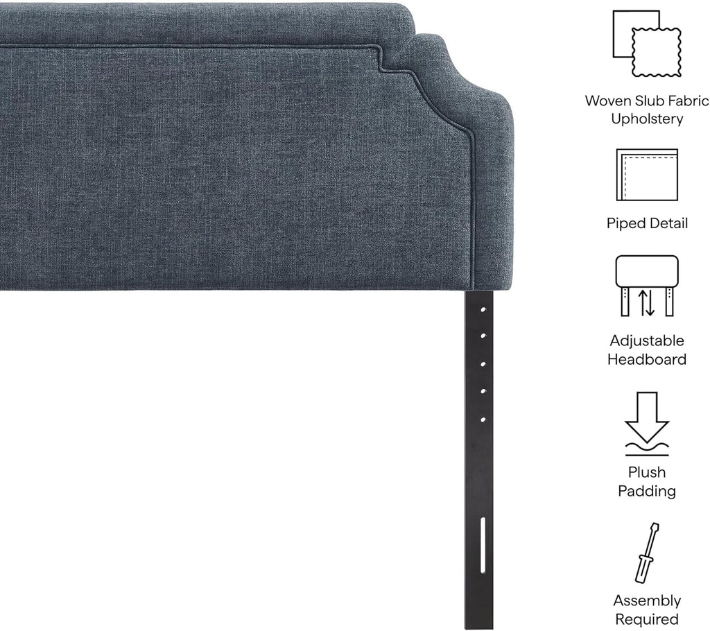 Queen Upholstered Fabric Headboard in Slate Blue - Padded Cushioned Headboard with Woven Heathered