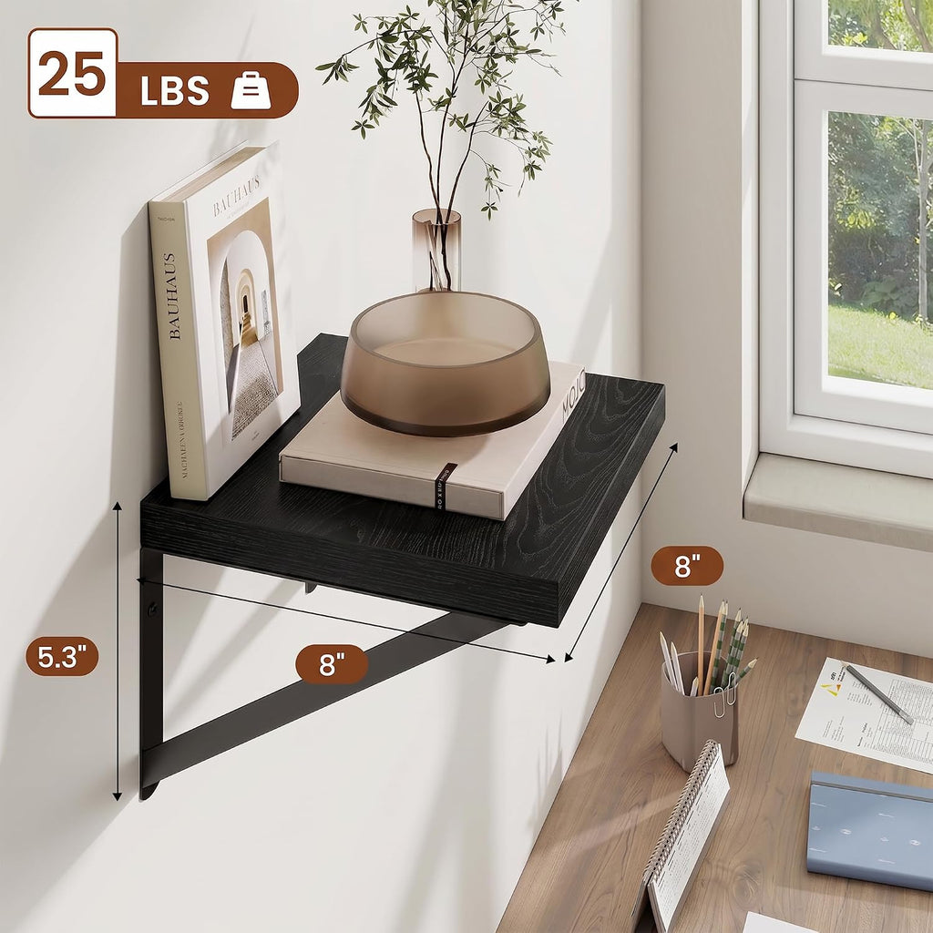 Deep Wall Shelves 24"W x 8"D Engineered Wood Floating Shelves for Wall, Sturdy Metal Bracket Bookshelves Home Decor