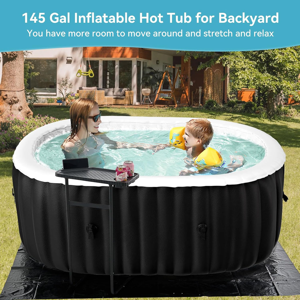 Inflatable Hot Tub with LED Lights, 2 Person Oval Portable Blow up Hot Tub Spa with Side Table, Leak-Proof PVC
