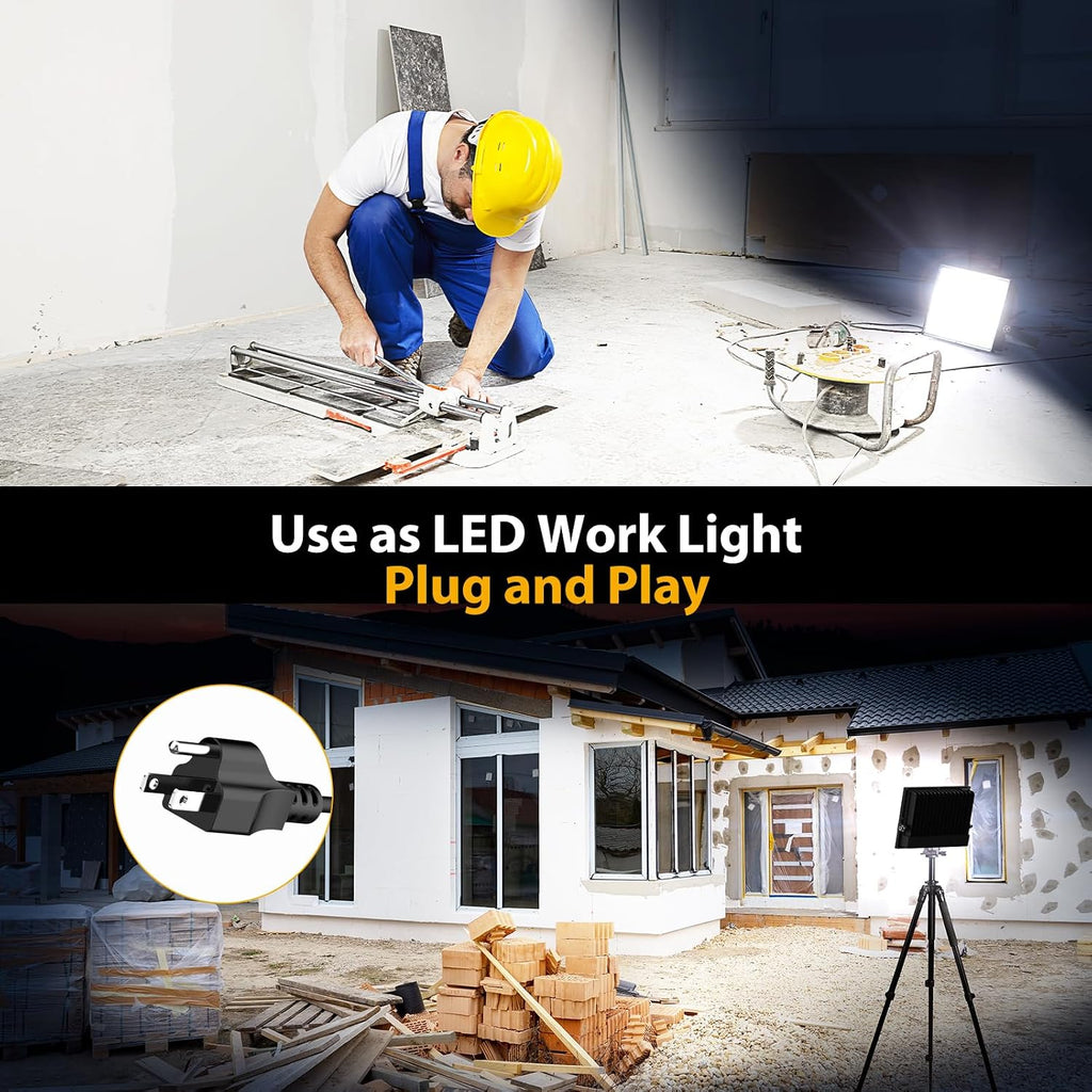120W Flood Lights Outdoor,12000lm Bright LED Work Light with Plug,Daylight White LED Flood Lighting, IP66 Waterproof