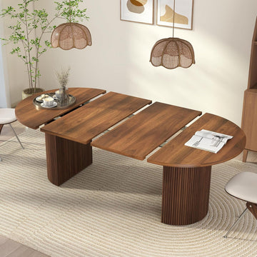 41 in-78 in Extendable Dining Room Table for 4-8, Round Expandable Kitchen Table with Fluted Base, Modern Farmhouse