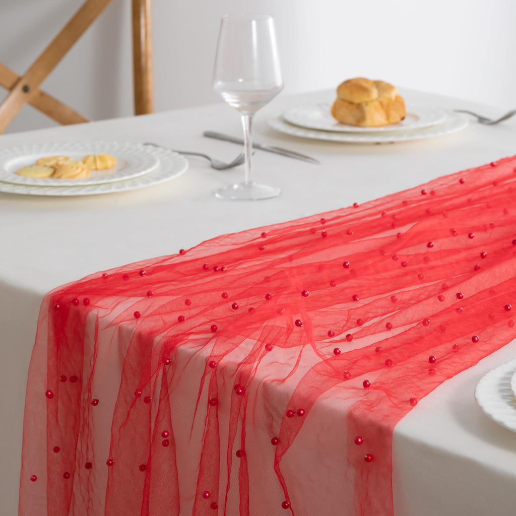 Red Pearl Tulle Fabric, 1 Yard