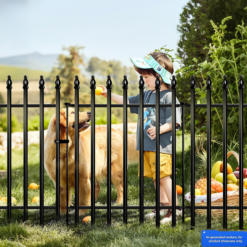 Metal Garden Fence 32 in H x 24 in W 5 Panels (4 Panels + 1 Gate) Total Length 10 ft, No Need Dig Rustproof Animal