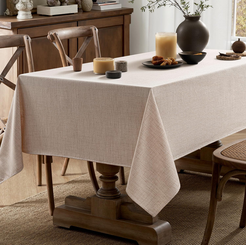 Linen Textured Rectangle Tablecloth 60 x 104 Inch Natural Beige