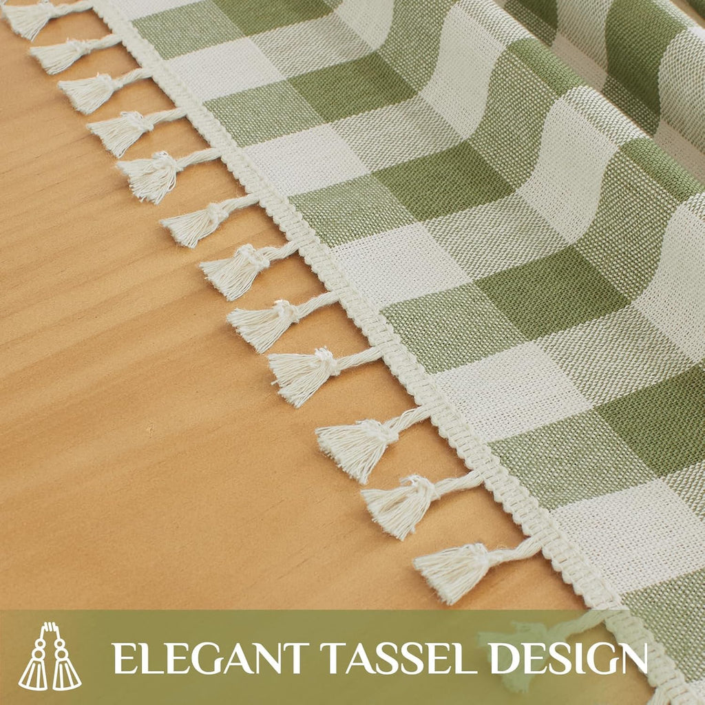 Outdoor Checkered Tablecloth, Linen Cotton Gingham Table Cloths for 6 Foot Rectangle Tables with Tas