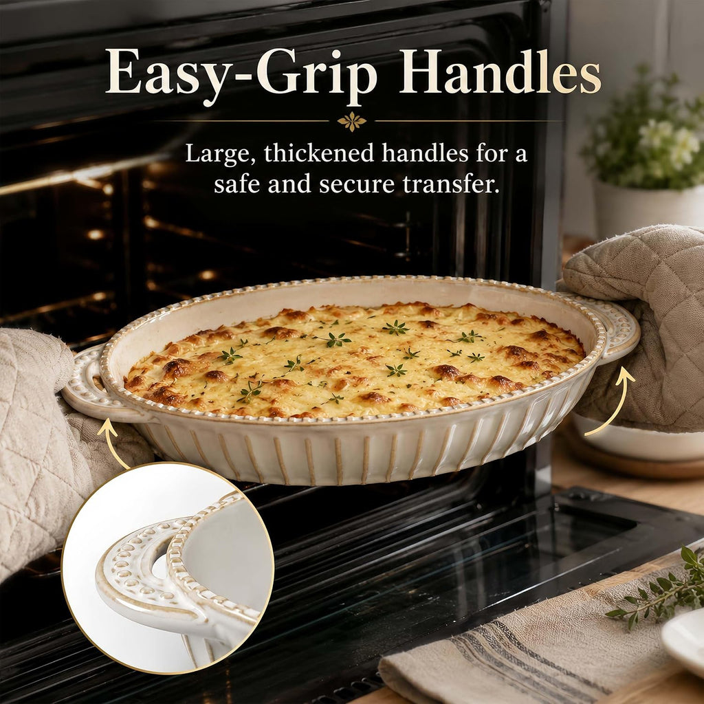 Casserole Dish for Oven, Ceramic Dishes Set, Oval Hobnail Bakeware Set of 3, 9.25"/12.28"/14.37" Dishes with Handle