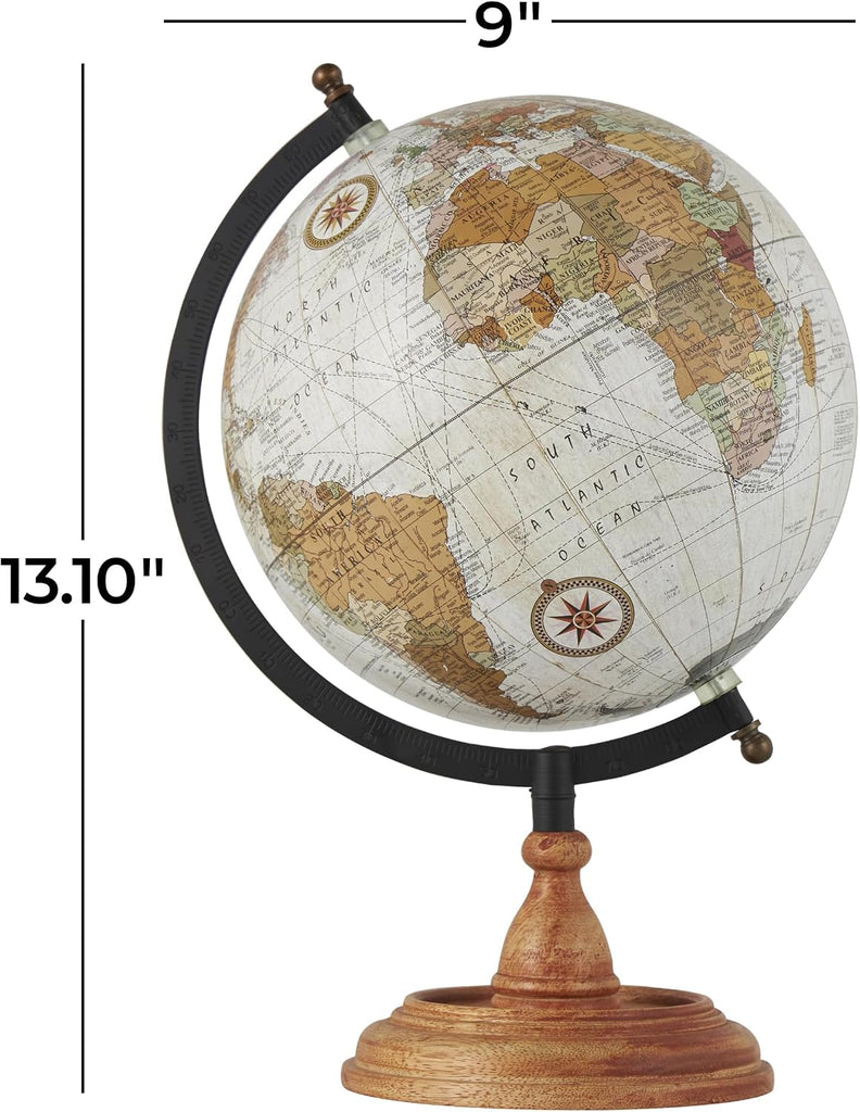 Mango Wood Globe with Wood Base, 9" x 8" x 13", Brown