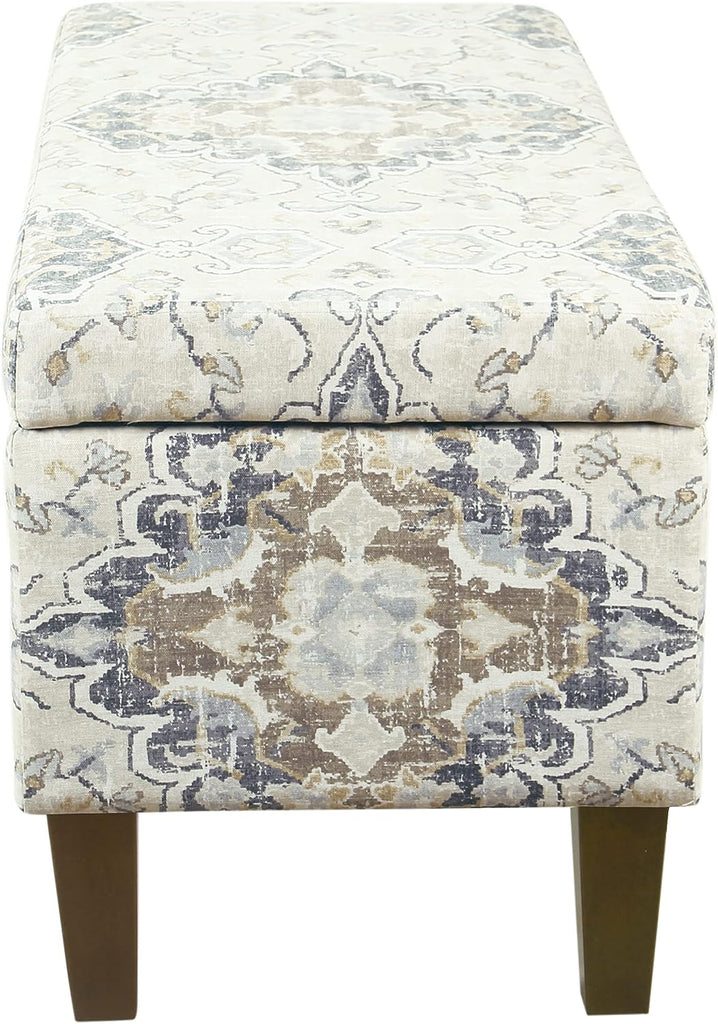 Ottomon Upholstered Rectangular Storage Ottoman Bench with Hinged Lid, Brown and Cream Large
