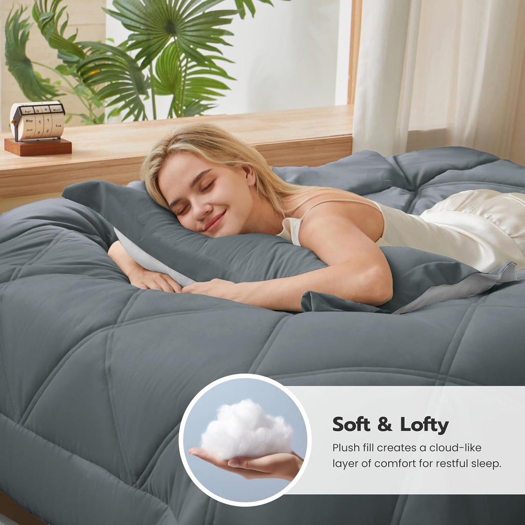 Twin Comforter Set with Sheets Dark Grey, 5 Pieces Twin Bedding Sets with 1 Down Alternative Comforter, 1 Flat Sheet - Set of 5