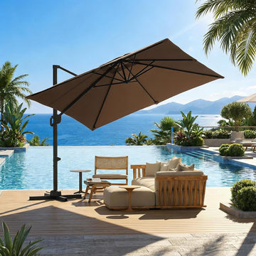 Large Cantilever Patio Umbrella, 10 ft X 10 ft Heavy Duty Aluminum Cantilever Offset Outdoor Umbrella with 360-D - M1S3