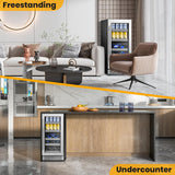 15 Inch Wine and Beverage Refrigerator,13 Bottle & 48 Cans Dual Zone Beverage Fr