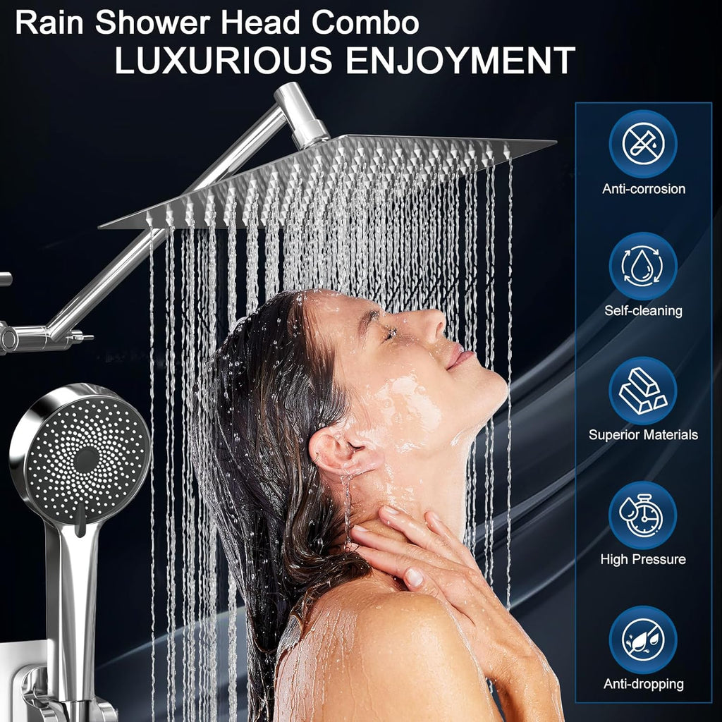Shower Head, Rain Shower Head with Handheld Spray Combo, 10 Inch Adjustable High Pressure Rainfall Shower Head