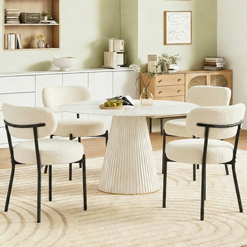 Dining Chairs Set of 4, Mid Century Modern Chair Round Upholstered Curved Backrest, Kitchen Vanity Living Room Chairs
