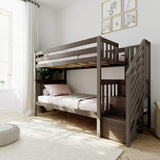 Bunk Bed, Twin-Over-Twin Bed Frame For Kids With Stairs, Clay