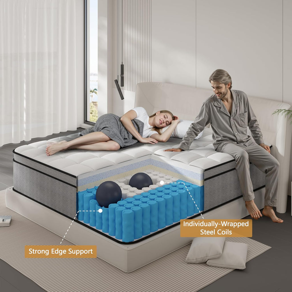 Luxury California King Mattress, Hybrid 14 Inch Cal King Mattress in a box | Cooling Gel Memory Foam Mattress, Motion