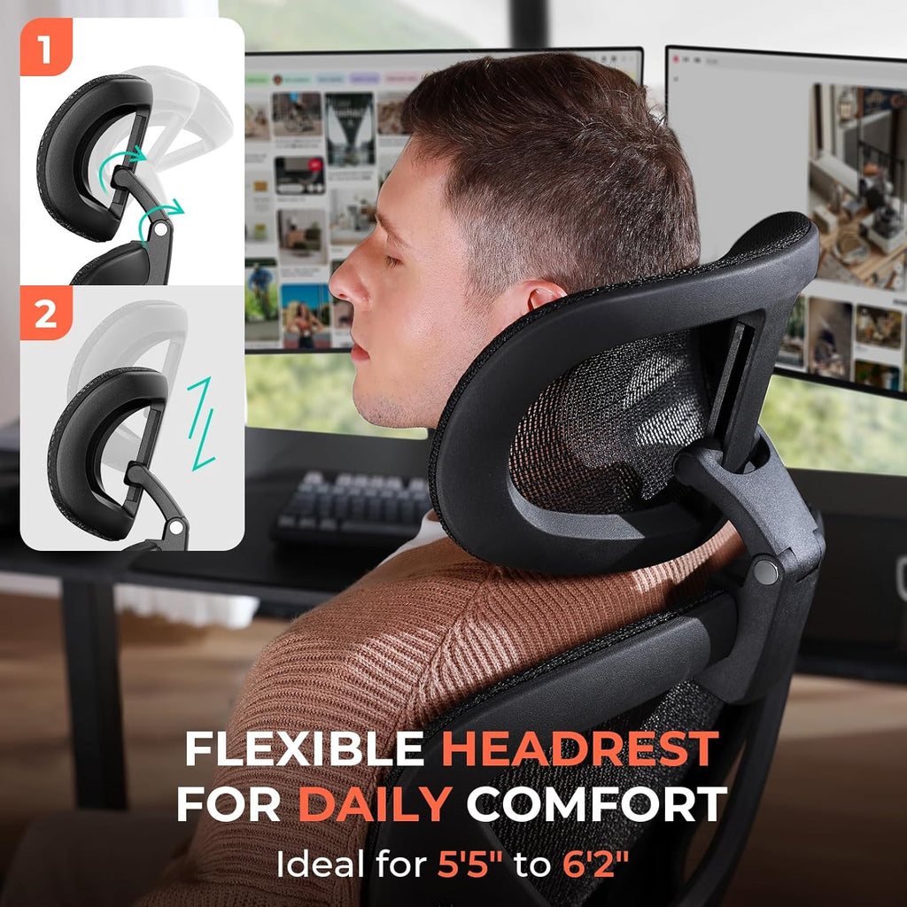 Ergonomic Mesh, Adjustable Lumbar High Back Desk Chair 400lbs, 4D Flip-up Arms, 3-Level Tilt Backrest, 3D Headrest
