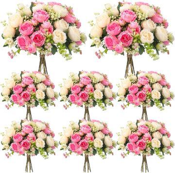 8 Bundles Artificial Peonies Flowers Fake Silk Peony Bouquet Faux Peonies Flowers Bulk for Decoration Vase Floral