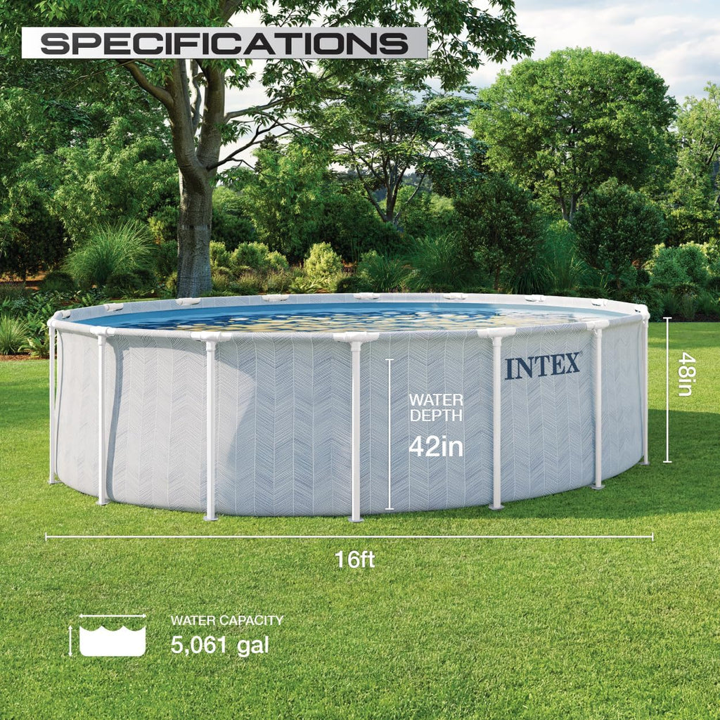 26745EP 16ft X 48in Chevron Prism Frame Premium Above Ground Swimming Pool Set with 1500 GPH Filter Pump, Removable