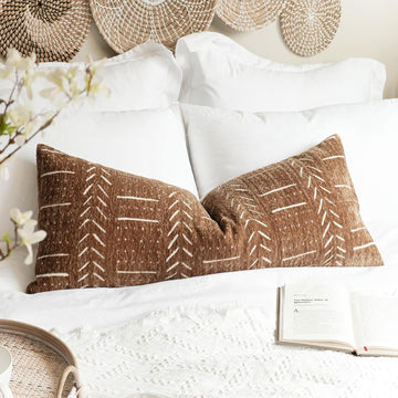 Boho Lumbar Throw Pillow Cover 14X36, Brown Decorative Long Accent Body Lumbar Pillow, Farmhouse Woven Textured