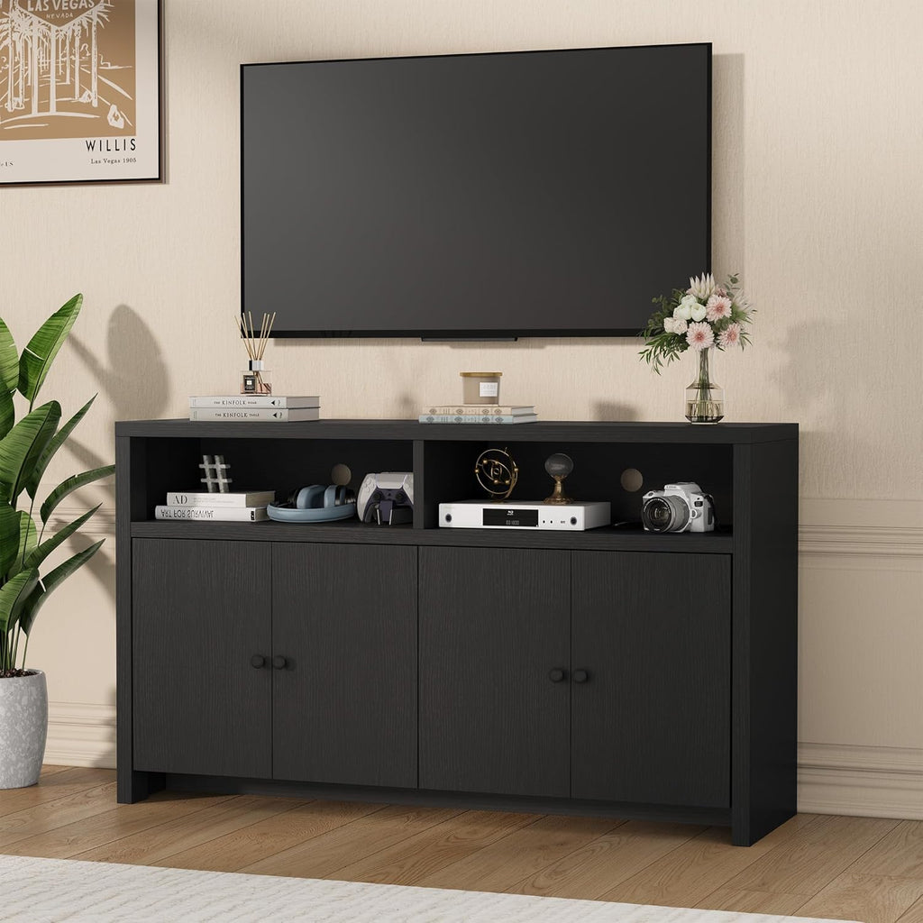 Buffet Sideboard Cabinet with Storage, 55" Large Farmhouse Kitchen Storage Cabinet with 4 Doors & Adjustable Shelves