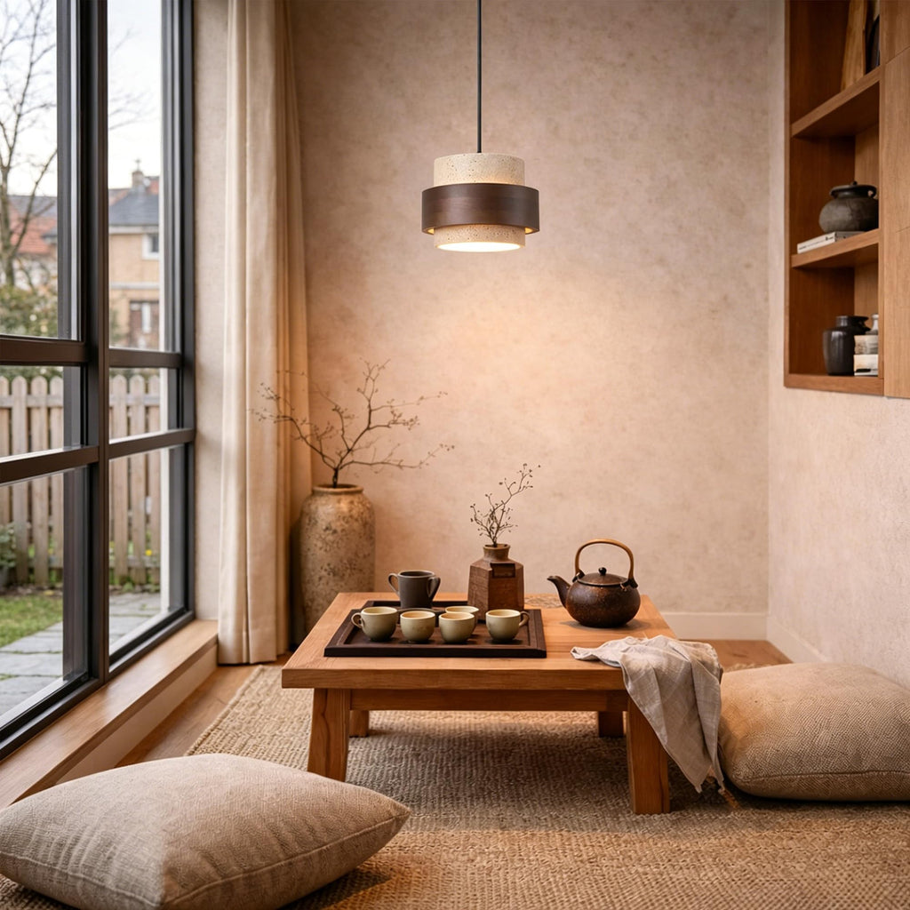 Natural Travertine Pendant Light, Wabi-Sabi Stone Hanging Lamp