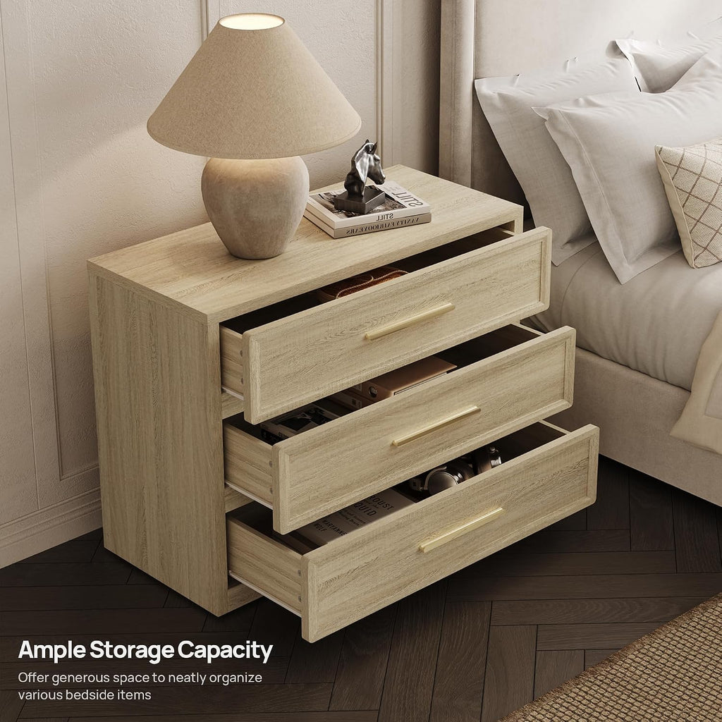 Night Stand Set 2 Oversized Extra Large Nightstands Set of 2 Tall Bedside Side Table with 3 Drawers Storage Modern