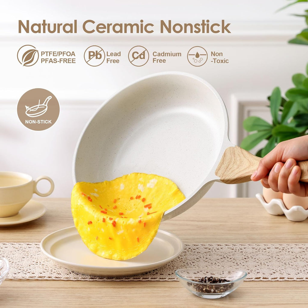 16Pcs Ceramic Cookware Set Non toxic, Pots and Pans Set Non Stick | Induction Compatible, Even Heating, Durable, Easy