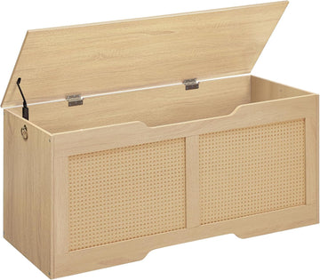 Storage Bench, 43.3" Toy Box, Rattan-Like Storage Chest, Sturdy Entryway Bench Supports 220 lb, Toy Chest, Safety