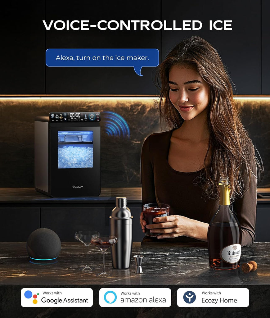 Smart Nugget Ice Maker Countertop, First Full-Color Smart Panel Ice Machine with APP Control, Double-Layer