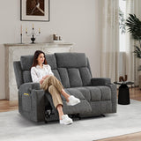 Manual Recliner Sofa Set, Fabric Home Theater Seating with Side Pockets and Cup Holders