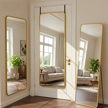 58" x 20" Full Length Over-the-Door Mirror, Hanging Mirror, Gold