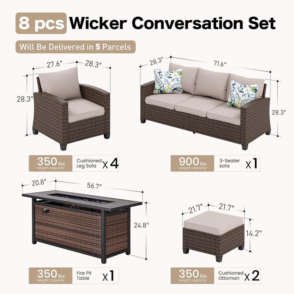 Patio Furniture Set Outdoor Furniture Brown Wicker Rattan Patio Conversation Sets with Cushion Outside Sofa Set,7