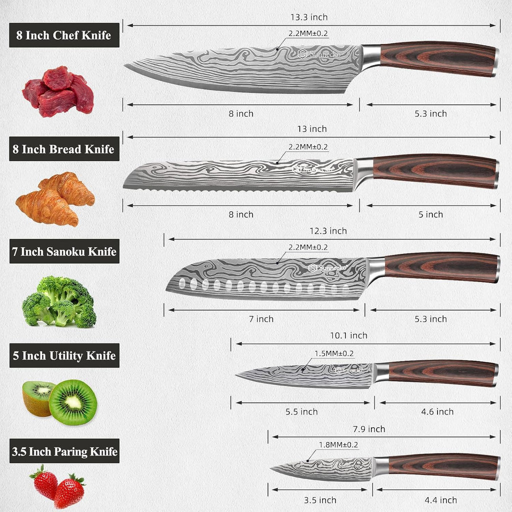 Kitchen Knife Set 5 Piece Chef Knife Set Professional High Carbon Stainless Steel, Sharp Kitchen Knives with Wooden