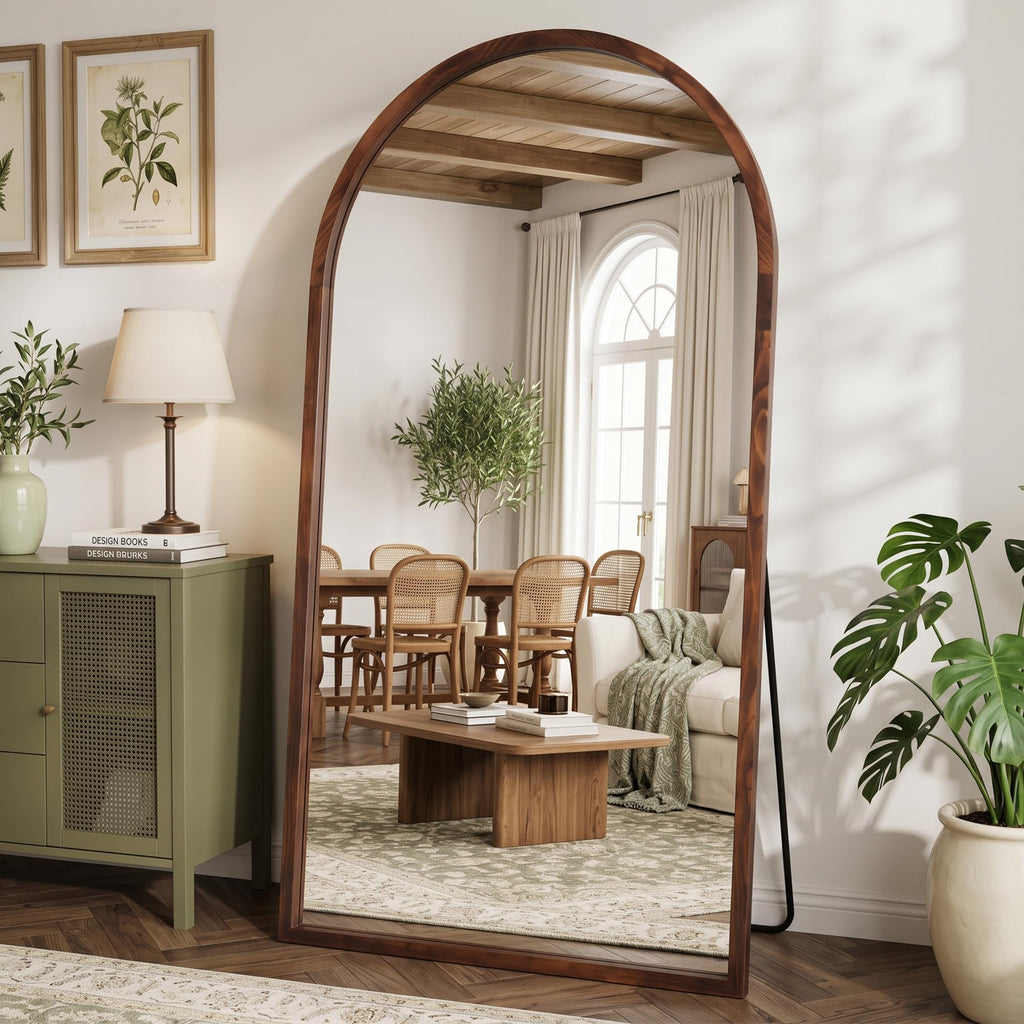 76" x 41" Arched Full Length Mirror, Solid Wood Frame Floor Mirror