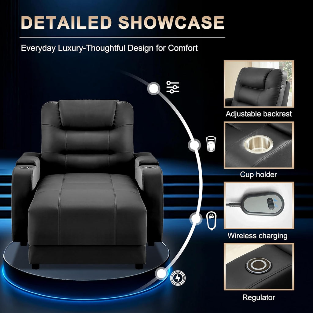 Home Theater Seating Power Recliner Sofa Chair Faux Leather Gaming Couch Living Room Chair with Adjustable Backrest