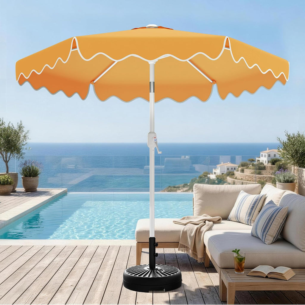 Patio Umbrella with Wavy Trim, UV-Fade-Resistant Canopy, Crank & Tilt - Mustard Yellow 9ft