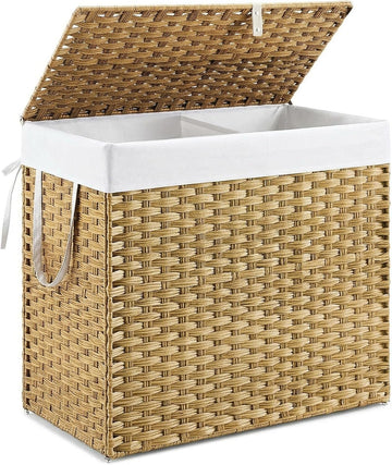 110L Extra Large Divided Laundry Hamper with Lid, 2 Section Collapsible Dirty Clothes Basket, Dual Removable Liner