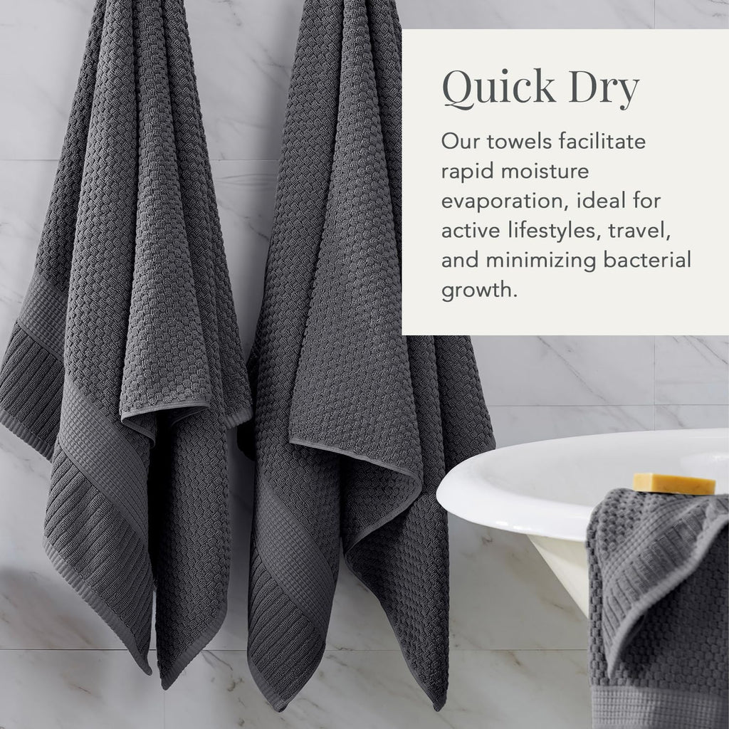 100% Cotton 6-Piece Bath Towel Set | Grey | Oeko-TEX | Quick-Dry | 30" x 52" Bath Towels | 16" x 28" Hand Towels |