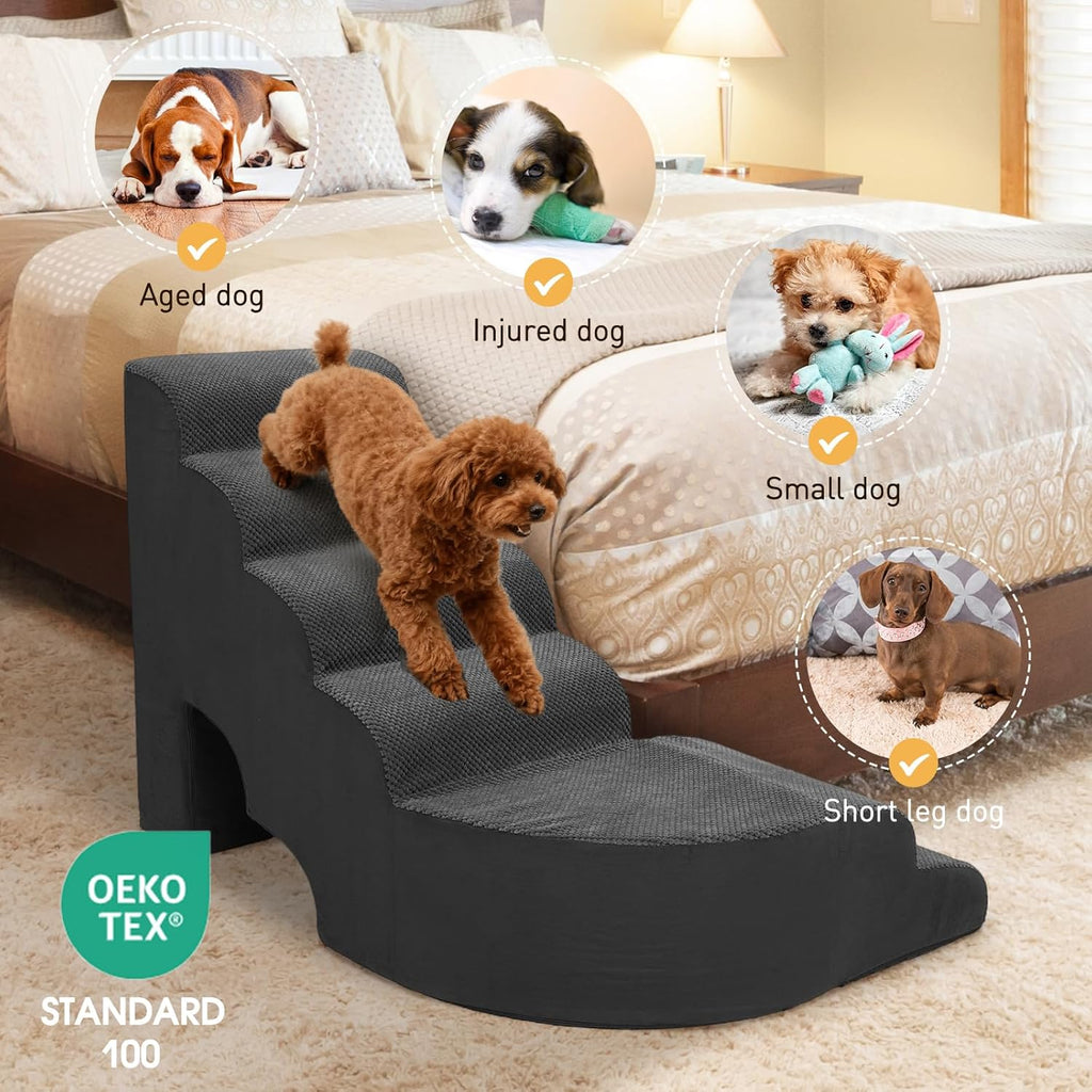 Dog Stairs for High Beds, 6 Steps Soft Foam Pet Stairs for Bed 27-30 inches, L Shaped Dog Steps
