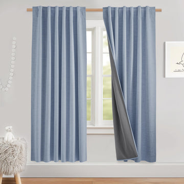 100% Blackout Curtains 78 inches Long 2 Panels, Stone Blue