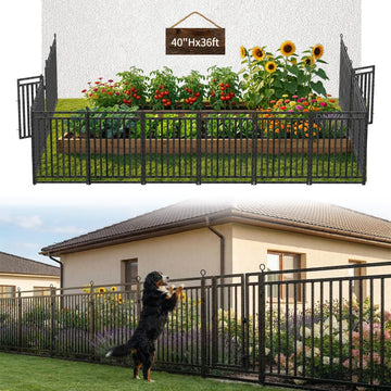 Decorative Garden Fence Metal Dog Fence Outdoor, 40in (H) x 36ft (L), 14 Panels + 2 Gates, Heavy Duty Garden Fencing