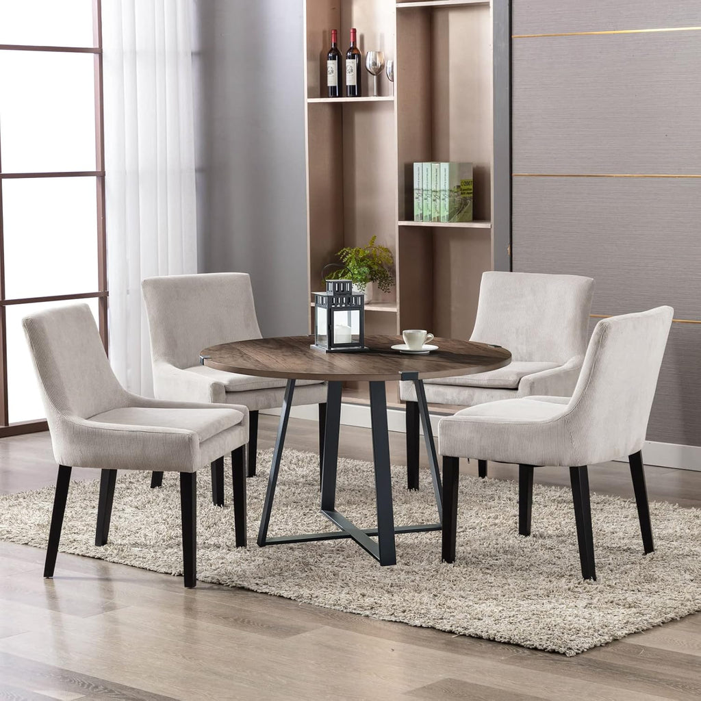 Modern Dining Chairs Set of 2, Upholstered Corduroy Accent Side Leisure Chairs with Mid Back and Wood Legs for Living Room/Dining Room-Beige
