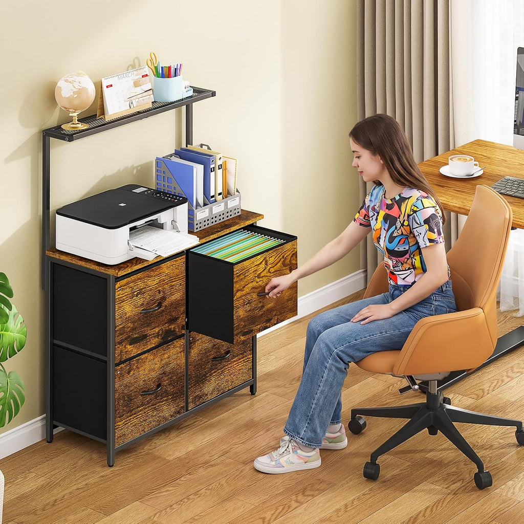 4 Drawer File Cabinet, Lateral Filing Cabinets , Large Printer Stand with Open Storage Shelf, Office Storage File