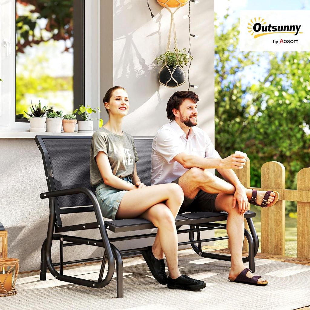 2-Person Outdoor Glider Bench with Steel Frame, Gray | Double Swing Rocking Chair, Loveseat, for Outside Patio