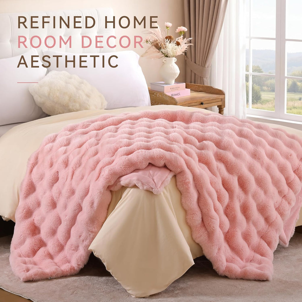 Faux Fur Throw Blanket, Fluffy Plush Fuzzy Throw, Thick Lightweight Warm Blanket, Luxury Aesthetic Gift for Women