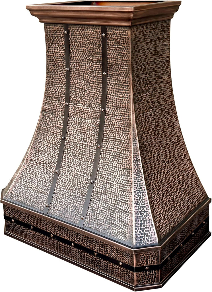 36 Inch Copper Wall Mount Range Hood 610 CFM LED Lights Dishwasher-Safe Baffle Filters