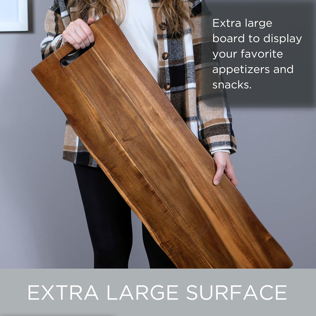 36" Acacia Wooden Cheese Serving Board with Handles - Extra Long - Party Charcuterie for Appetizers Food Kitchen